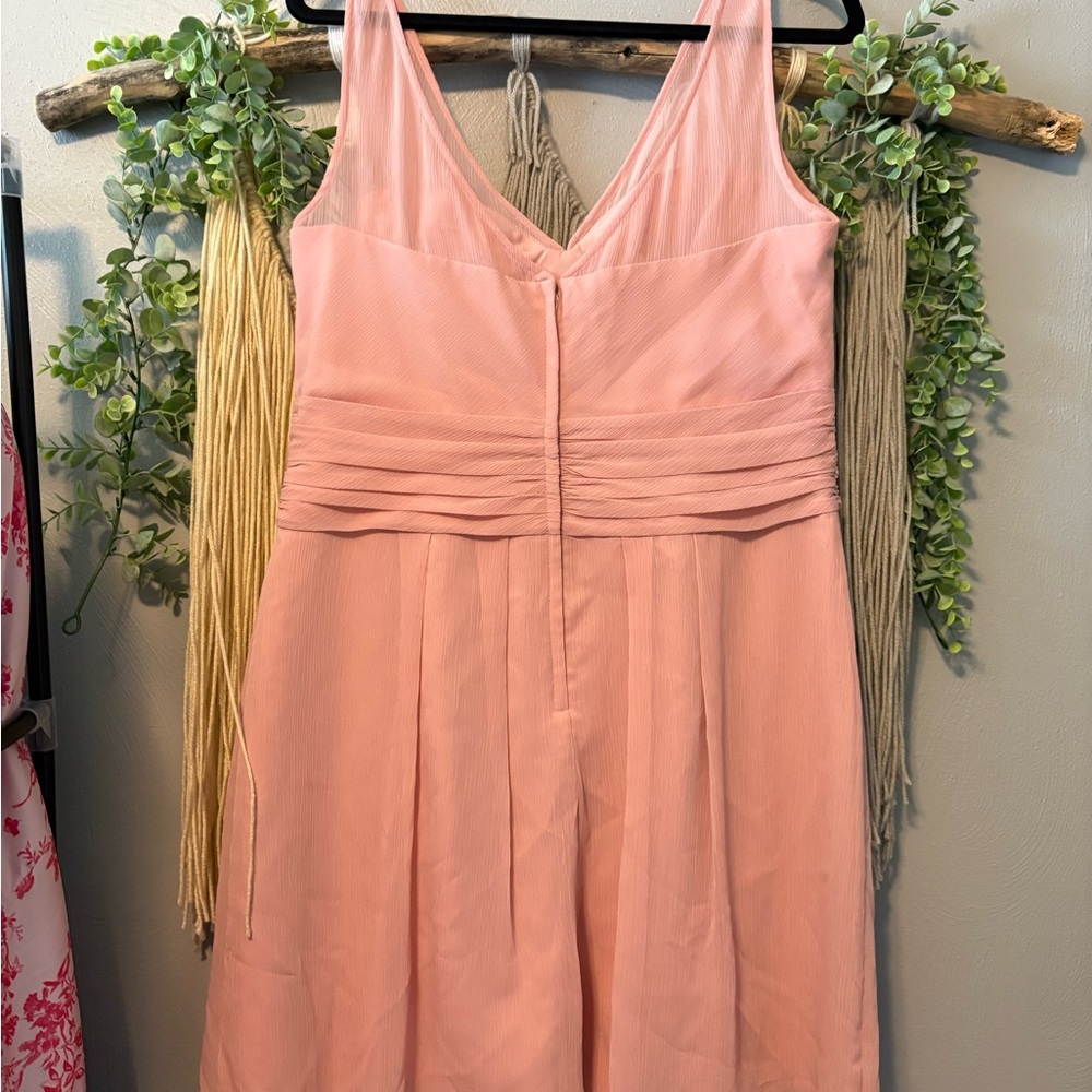 David's Bridal Blush Pink Illusion Strap Mini Dress - Picture 2 of 4